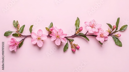 Pink Blossom Branch Spring Floral Arrangement on Pink Background