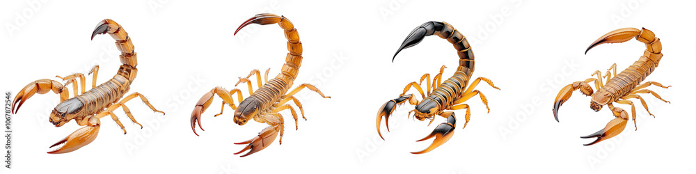 Four different types of scorpions are shown in a row