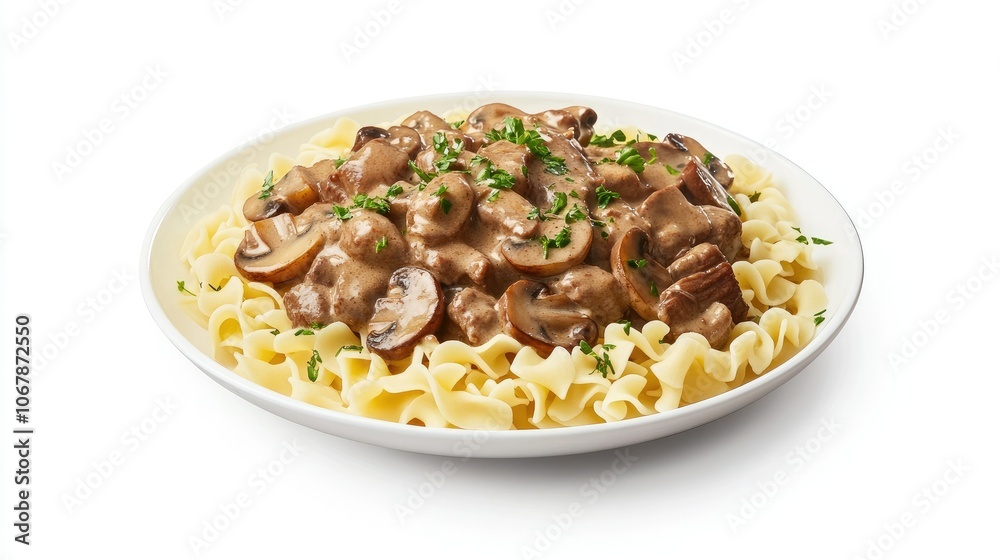 Appetizing Beef Stroganoff Presentation on Pasta Appetizing Beef Stroganoff Presentation on Pasta