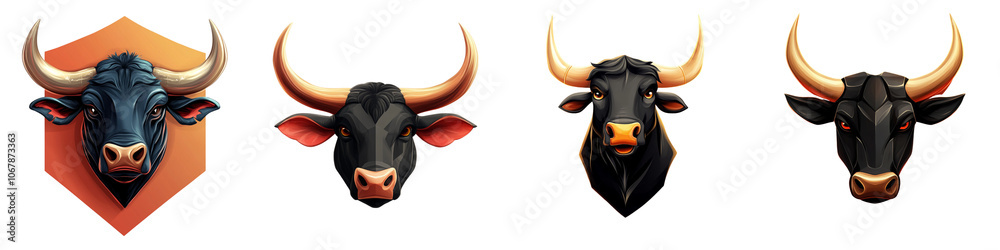 Naklejka premium Four different types of bulls with horns
