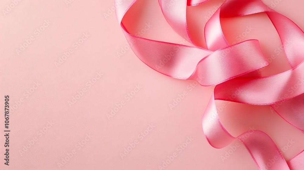 Pink satin ribbon on a pastel pink background, flat lay, with copy space. Element holiday decoration. Pink satin ribbon on a pastel pink background, flat lay, with copy space. Element holiday decoration.