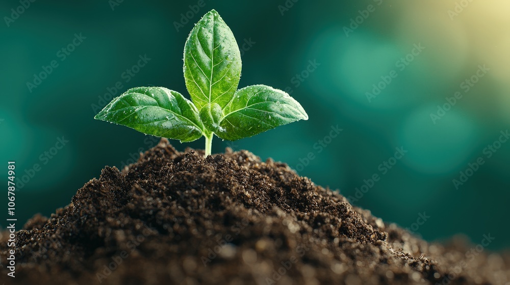 Naklejka premium Green Sprout Emerging from Soil New Growth Nature Plant Spring Gardening Eco Friendl