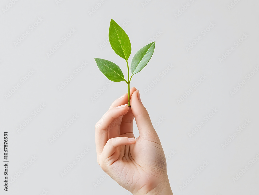A hand gently holding a small green seedling with fresh leaves against a bright, minimalistic background, symbolizing growth and sustainability. A hand gently holding a small green seedling with fresh leaves against a bright, minimalistic background, symbolizing growth and sustainability.