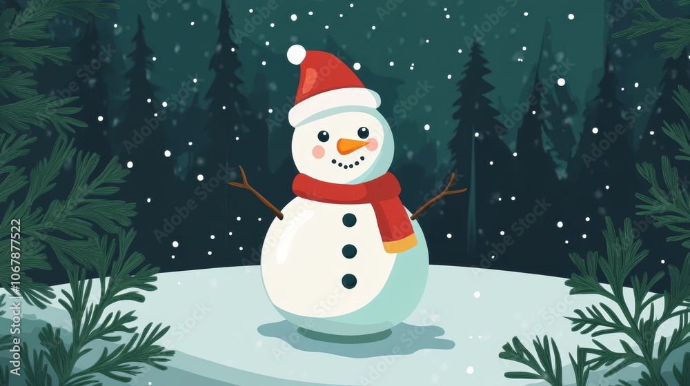Fototapeta premium Cute snowman. Winter holiday theme.