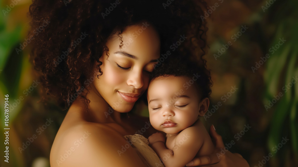 Tender moment between mother and sleeping baby Tender moment between mother and sleeping baby