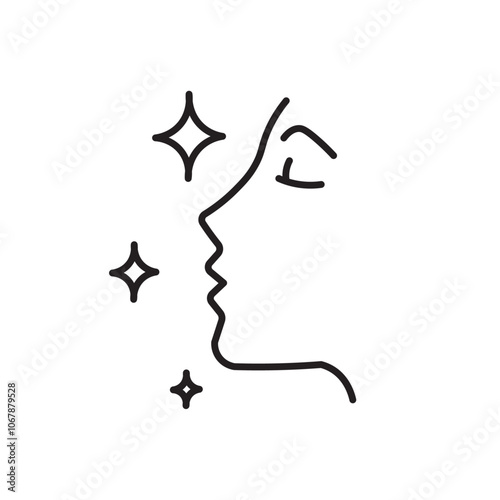 Glowing face icon Outline set in black and white color