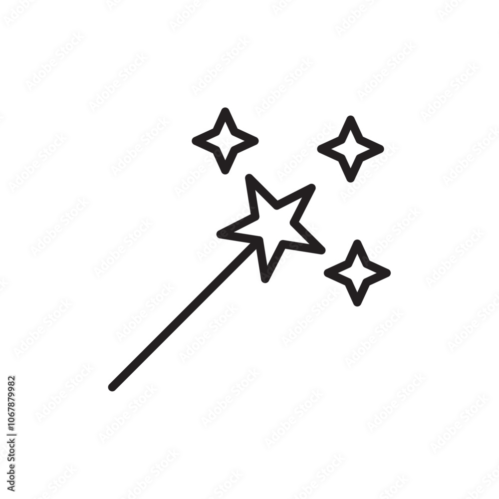 Magic wand icon Outline set in black and white color Magic wand icon Outline set in black and white color