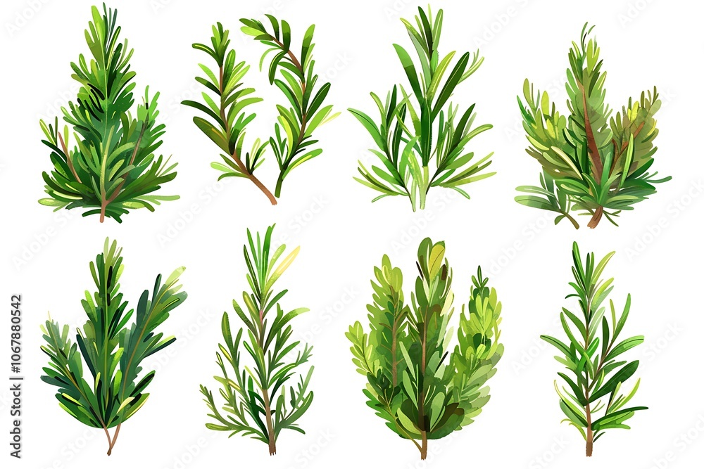 Fototapeta premium Set with fresh rosemary isolated on white background