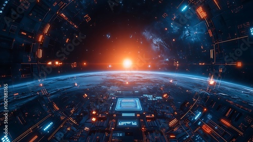 Fototapeta Naklejka Na Ścianę i Meble -  Explore the cosmic landscape of an advanced space station