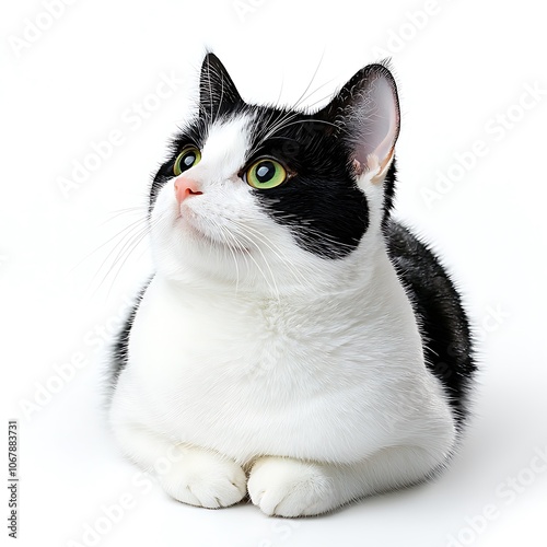 Playful Japanese Bobtail Cat on White Background