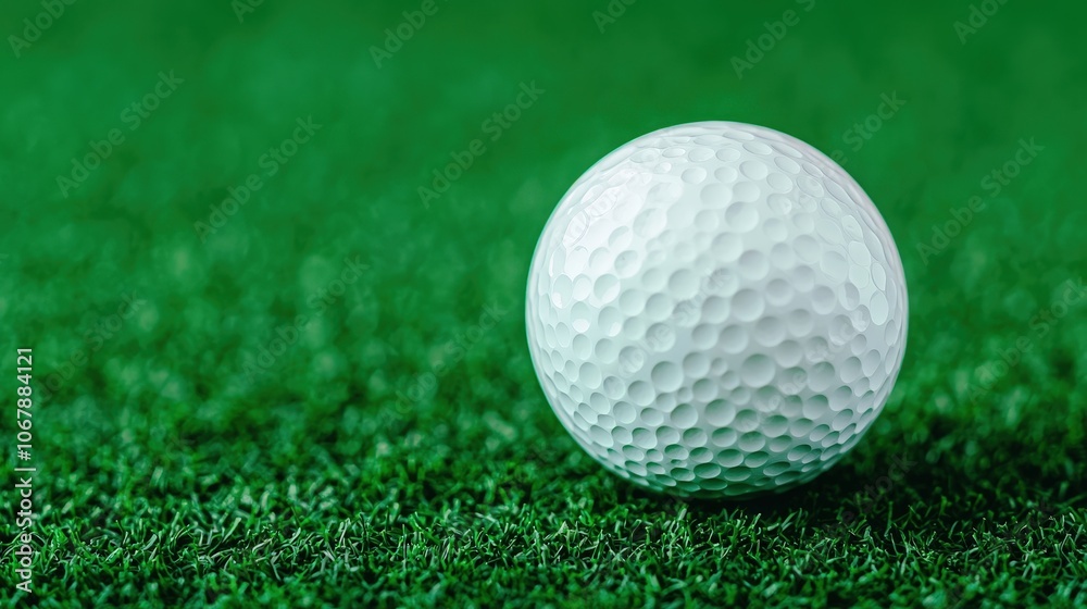 Golf Ball on Green Grass Closeup Sport Game Competition Golf Ball on Green Grass Closeup Sport Game Competition