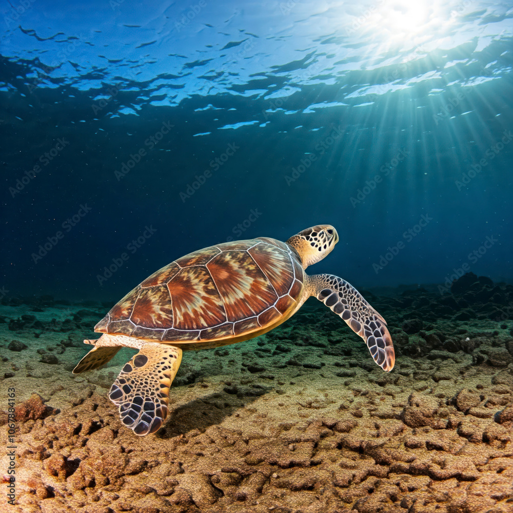 Obraz premium Underwater Sea turtle in the Galapagos island background