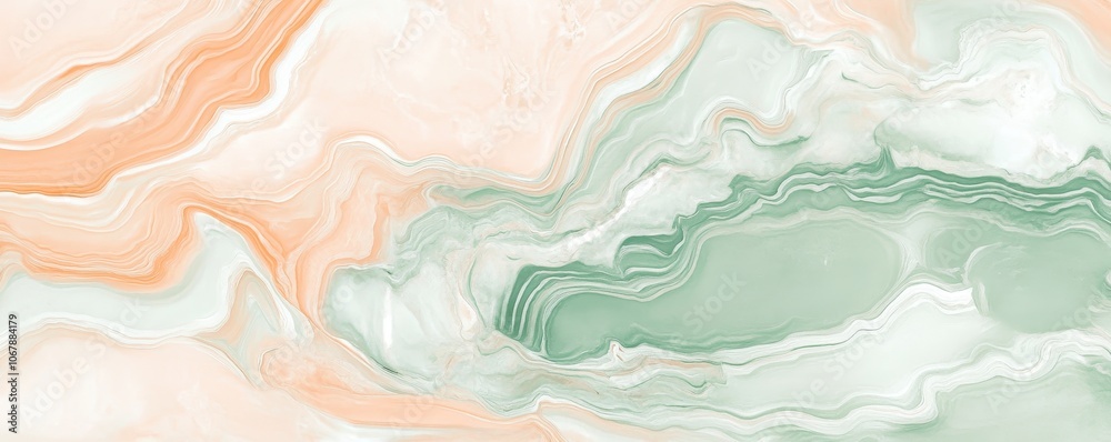 Soft Pastel Marbled Pattern in Peach and Green Tones