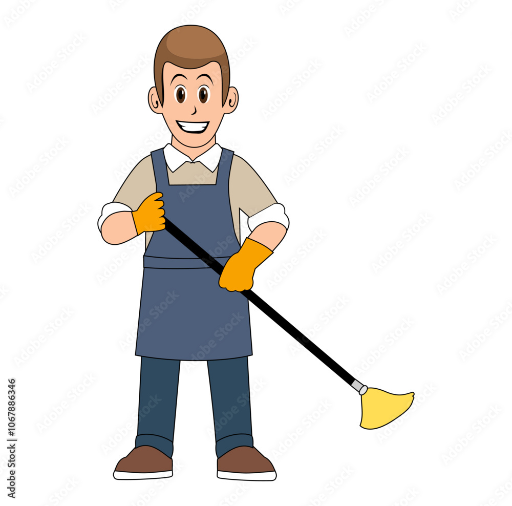 Cartoon Man Cleaning Service Vector Illustration Cartoon Man Cleaning Service Vector Illustration