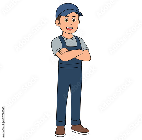 Cartoon Man Technician Vector Illustration