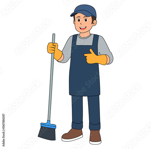 Cartoon Man Cleaning Service Vector Illustration