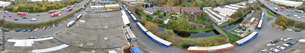 Panoramic Birmingham Perry Barr Central City. It is a major city in England, West Midlands Region of United Kingdom. Drone's Camera Footage During Mostly Cloudy Early Morning on November 4th, 2024 Panoramic Birmingham Perry Barr Central City. It is a major city in England, West Midlands Region of United Kingdom. Drone's Camera Footage During Mostly Cloudy Early Morning on November 4th, 2024
