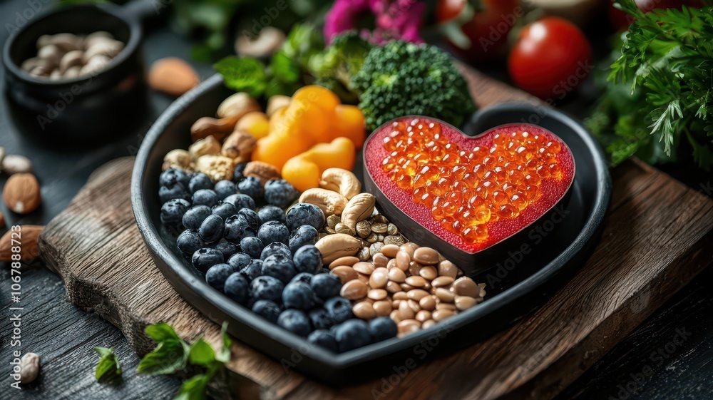 High Cholesterol Symptoms and Diet Tips, Plaque in arteries, heart risk, omega3, and lowfat diet symbols, 3D illustration High Cholesterol Symptoms and Diet Tips, Plaque in arteries, heart risk, omega3, and lowfat diet symbols, 3D illustration