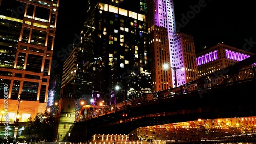 Downtown Clark Street Night in Chicago Riverwalk