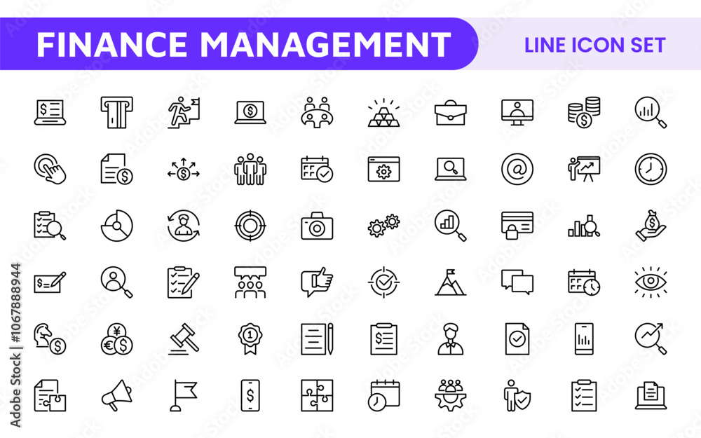 Finance Management Icon Set. Professional and sleek icons for budgeting, expense tracking, and investment management, ideal for finance apps, tools, and platforms. Finance Management Icon Set. Professional and sleek icons for budgeting, expense tracking, and investment management, ideal for finance apps, tools, and platforms.