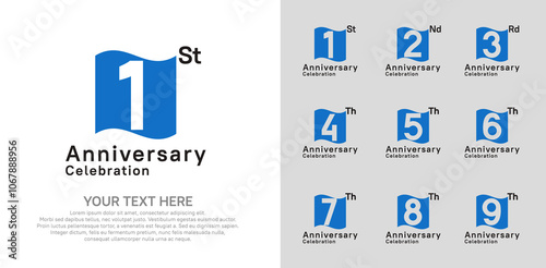 Anniversary logo set vector design, blue and black color for celebration event