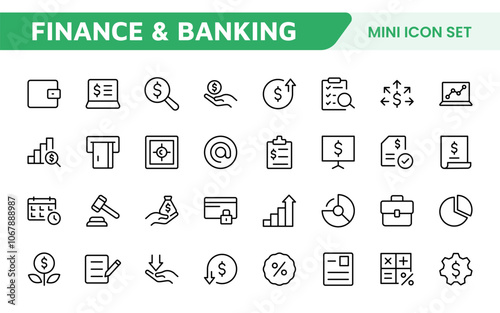 Finance Management Icon Set. Professional and sleek icons for budgeting, expense tracking, and investment management, ideal for finance apps, tools, and platforms.