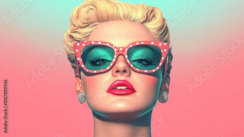 Vintage Pin up Girl with Polka Dot Sunglasses Retro Style Illustration