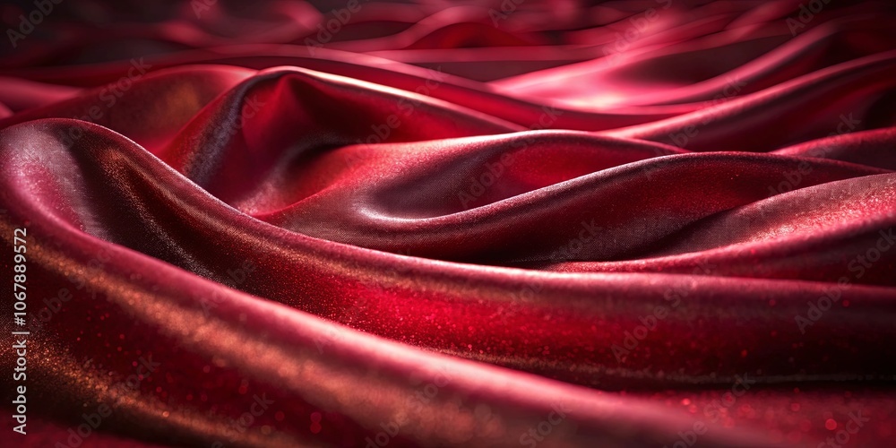 Obraz premium Crimson Silk Draped in Soft, Luxurious Waves, Glimmering with Subtle Shimmer Under a Gentle Spotlight