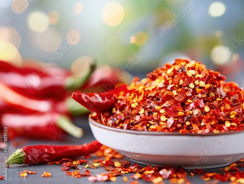 Vibrant Red Chili Flakes with Detailed Texture photo