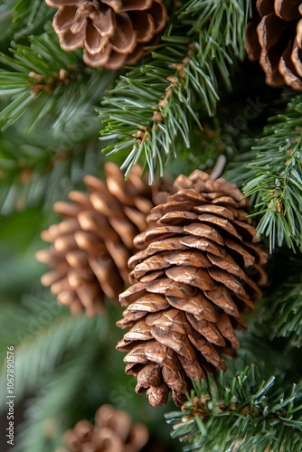 pine cones and fir branches, creating a natural holiday scene