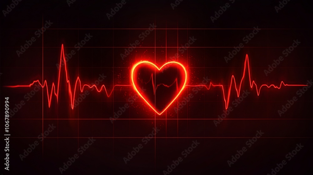 Glowing red heart symbol on a heartbeat line. Glowing red heart symbol on a heartbeat line.