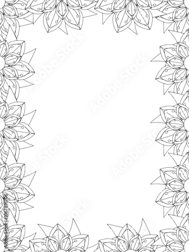 All these designs are hand-drawn and unique 
Flower Border is a Beautiful black and white illustration for adult coloring book,
This is a printable Beautiful Zentangle Coloring page for KDP Interior,