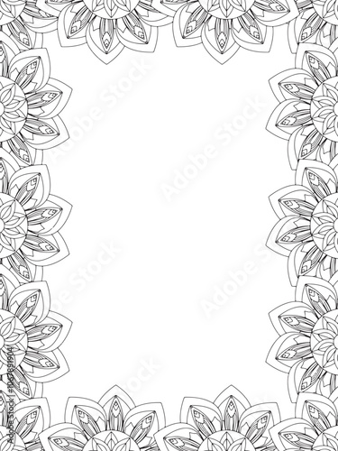 All these designs are hand-drawn and unique Flower Border is a Beautiful black and white illustration for adult coloring book, This is a printable Beautiful Zentangle Coloring page for KDP Interior,