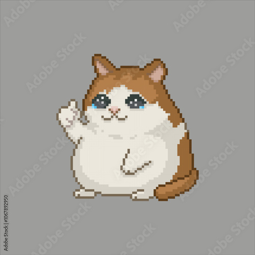 Fat cat with thumb up, pixel art meme
