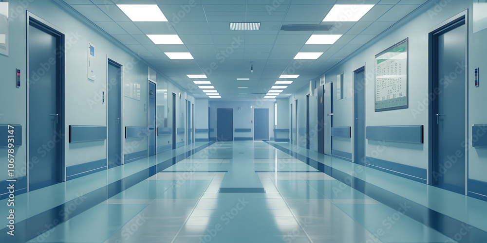 Corridor with Numerous Doors Leading to Different Spaces Corridor with Numerous Doors Leading to Different Spaces