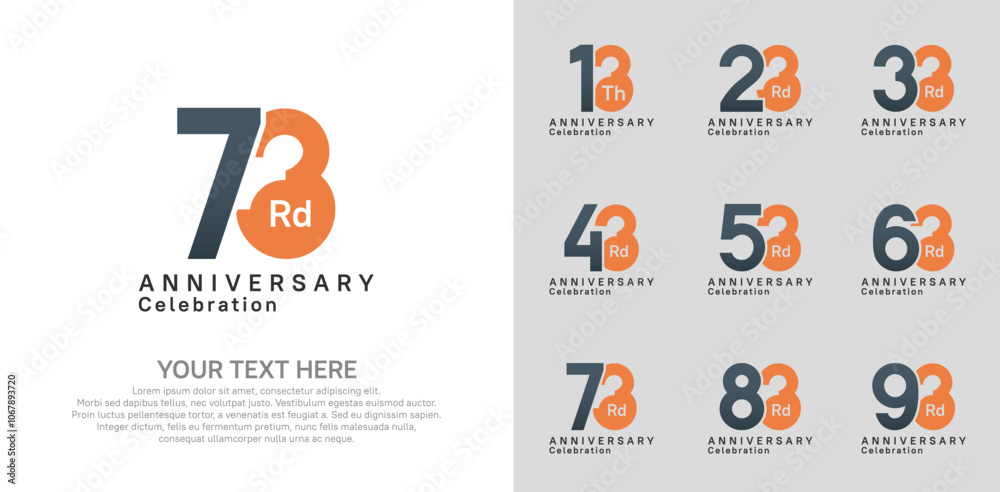 Anniversary logo set vector design, black and orange color for celebration event