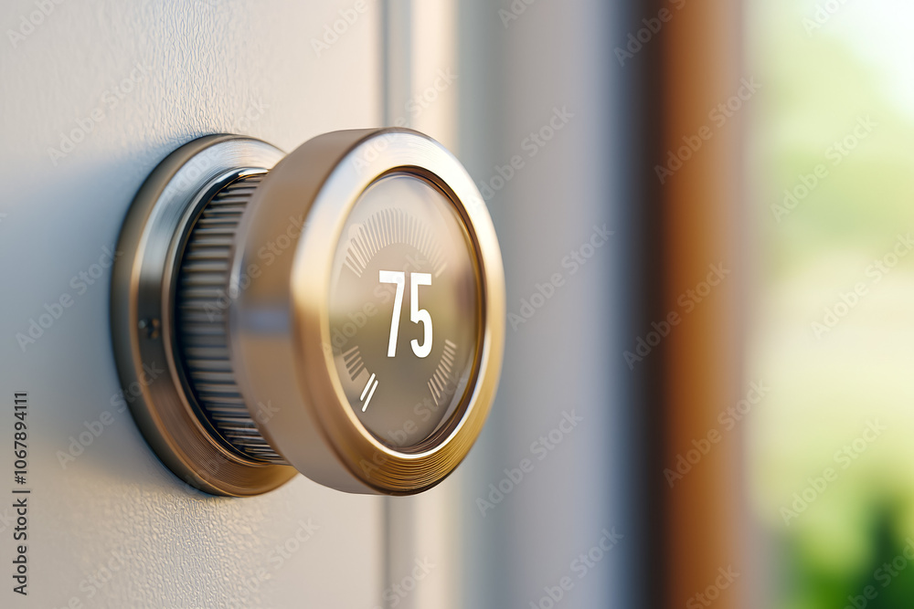 Thermostat control wheel in a smart home. AI or artificial intelligence in home comfort control concept Thermostat control wheel in a smart home. AI or artificial intelligence in home comfort control concept