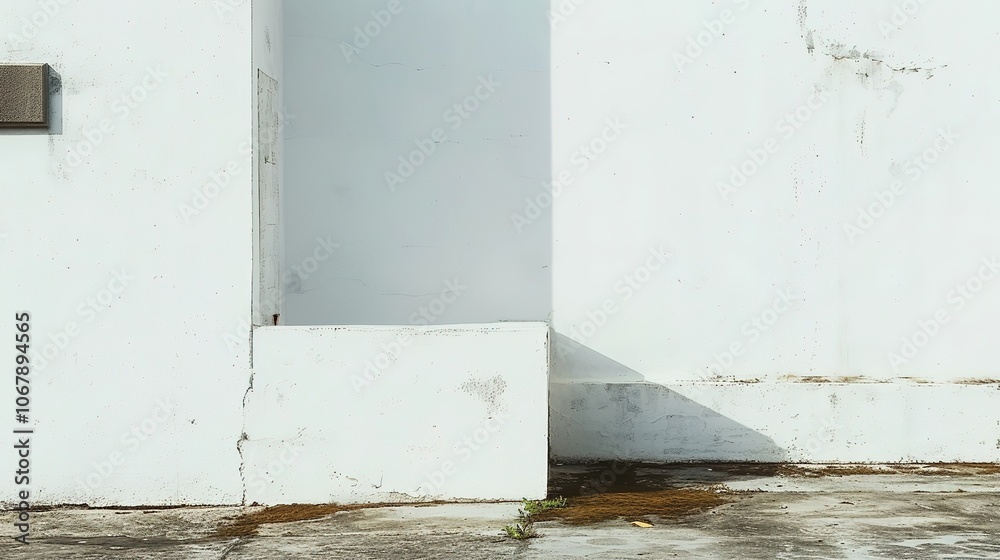 Empty Corner White Concrete Wall - a minimalist and contemporary visual. The clean lines and simplicity of the white concrete wall create a serene and uncluttered atmosphere.