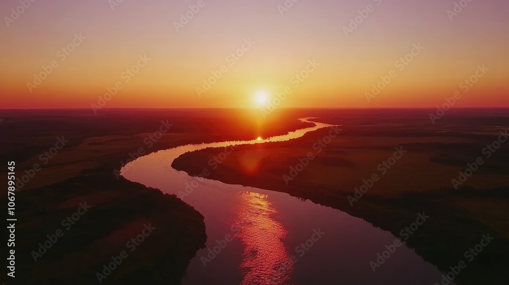 Serene Sunset Over Winding River Landscape Serene Sunset Over Winding River Landscape