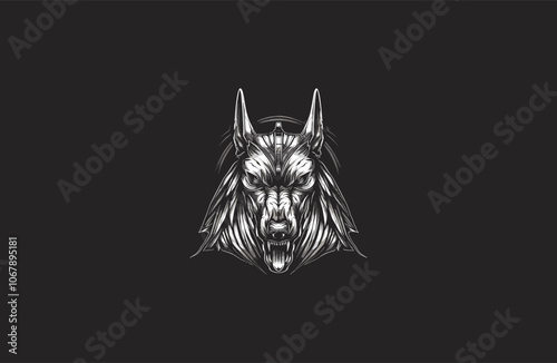 The Egyptian god Anubis logo design engraving vintage vector