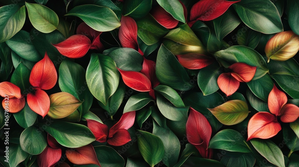Lush Green and Red Leaves Background Texture Lush Green and Red Leaves Background Texture