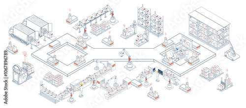 Smart warehouse solutions featuring automated systems and autonomous robots for efficient storage and logistics operations concept. Vector illustration eps10