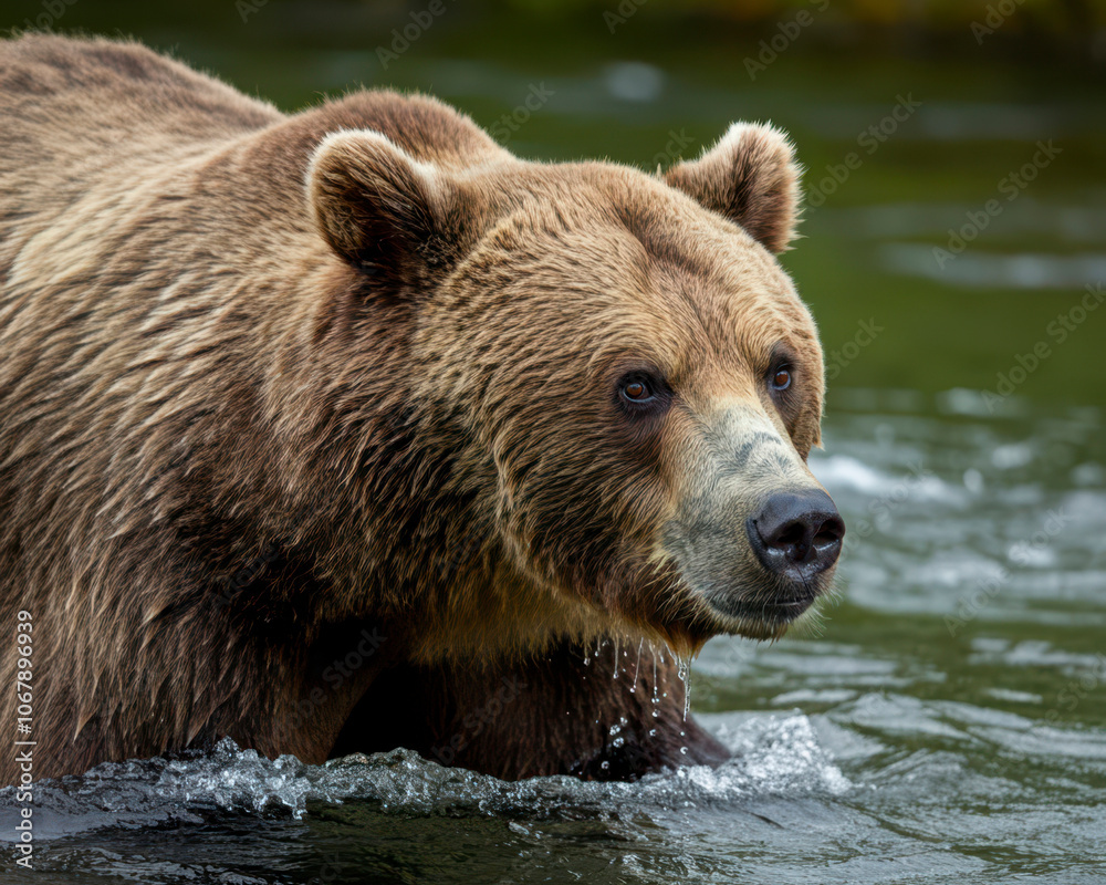 Brown grizzly bear hunting salmons in the creek wild life Brown grizzly bear hunting salmons in the creek wild life