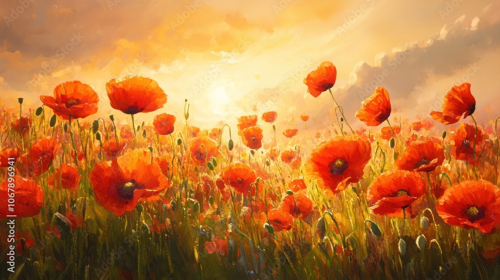 Obraz premium Poppy Field at Sunset