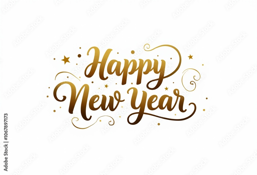 Exquisite 'Happy New Year' Gold Calligraphy: Elegant Cursive Script, Rich Metallic Gradient, White Backdrop, Modern Minimalist Style, High-Resolution Centered Text, Professional Typography Exquisite 'Happy New Year' Gold Calligraphy: Elegant Cursive Script, Rich Metallic Gradient, White Backdrop, Modern Minimalist Style, High-Resolution Centered Text, Professional Typography