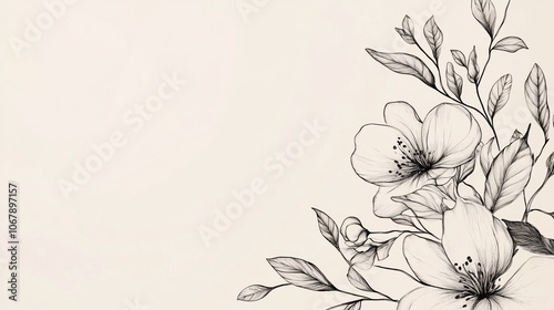 A delicate sketch of blooming flowers and leaves in the corner of a cream-colored background.