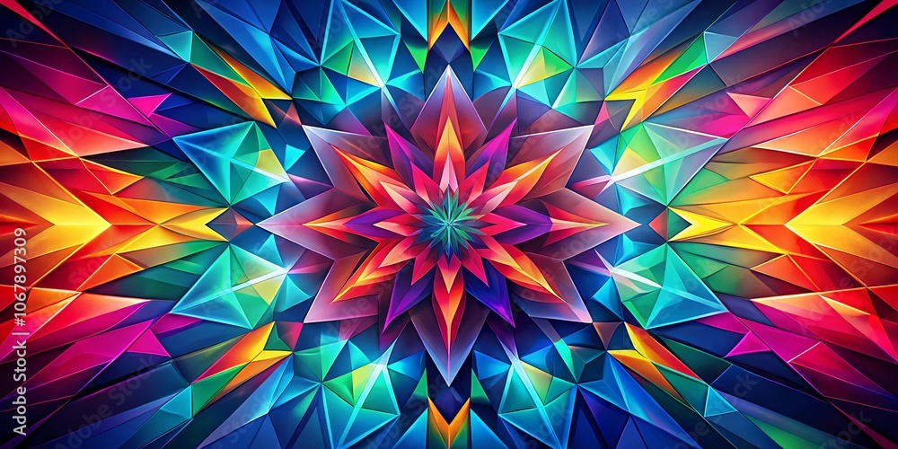 A radiant fractal of vibrant hues, with a central starburst of crimson and gold, surrounded by iridescent facets of sapphire and emerald. A radiant fractal of vibrant hues, with a central starburst of crimson and gold, surrounded by iridescent facets of sapphire and emerald.
