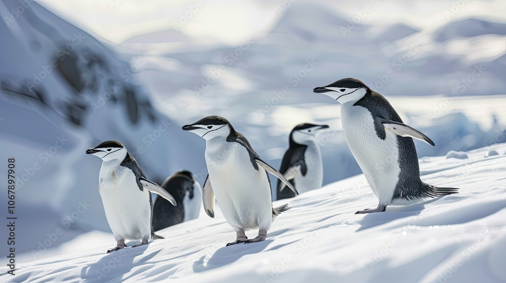 Obraz premium Chinstrap Penguins on Antarctic Ice