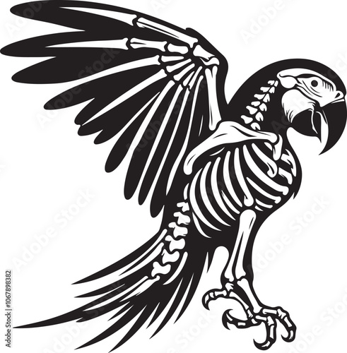 skeleton of macaw bird silhouette vector art illustration