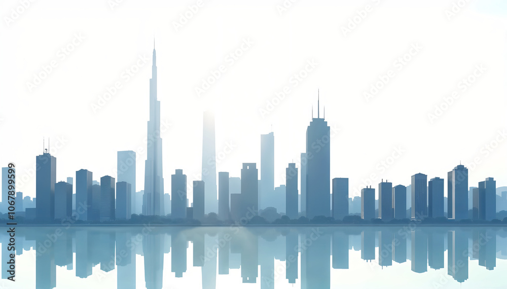 Obraz premium City Skyline Silhouette with Soft Reflection